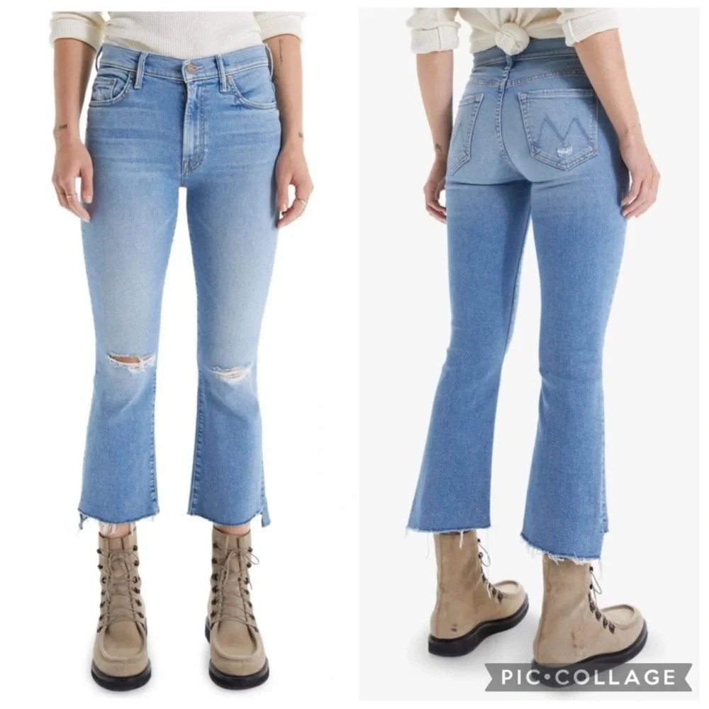NWT MOTHER Denim The Insider Crop Step Fray Jeans Thrilling Shots